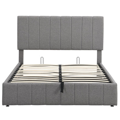Gray Ribbed Texture Linen Blend Full Bed Frame