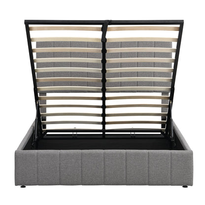 Gray Ribbed Texture Linen Blend Full Bed Frame
