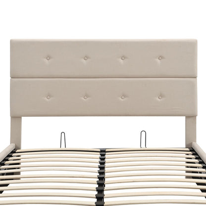 Beige Tufted Linen Blend Full Bed Frame