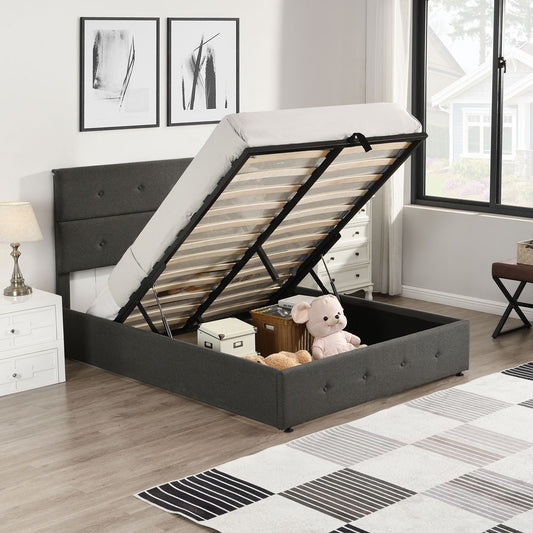 Gray Tufted Linen Blend Full Bed Frame
