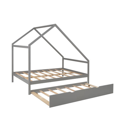 Gray Wood Bed Frame with Trundle