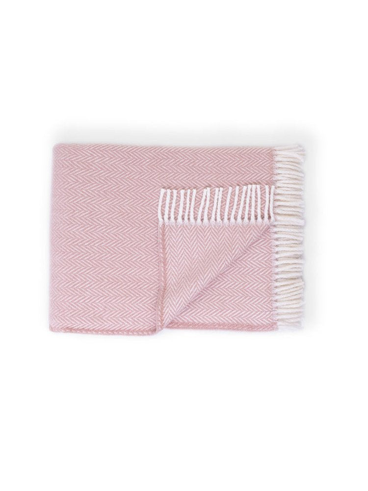 70" X 55" Pink And White Cotton Blend Woven Herringbone Plush Throw Blanket with Tassels