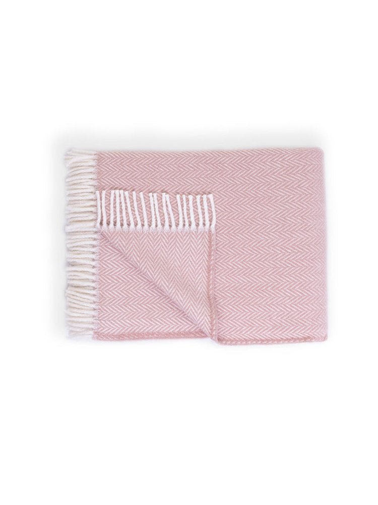 70" X 55" Pink And White Cotton Blend Woven Herringbone Plush Throw Blanket with Tassels