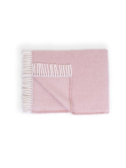 70" X 55" Pink And White Cotton Blend Woven Herringbone Plush Throw Blanket with Tassels