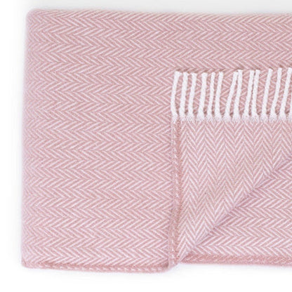 70" X 55" Pink And White Cotton Blend Woven Herringbone Plush Throw Blanket with Tassels