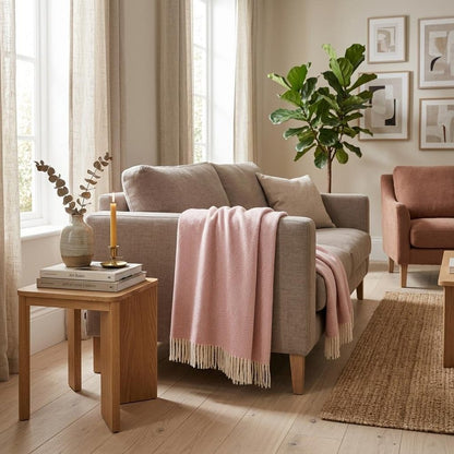 70" X 55" Pink And White Cotton Blend Woven Herringbone Plush Throw Blanket with Tassels