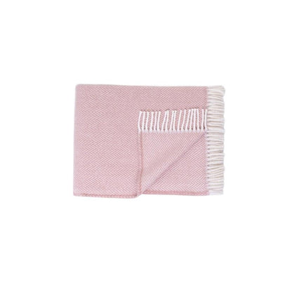70" X 55" Pink And White Cotton Blend Woven Herringbone Plush Throw Blanket with Tassels