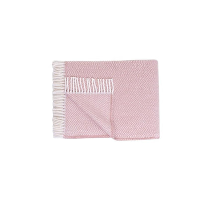 70" X 55" Pink And White Cotton Blend Woven Herringbone Plush Throw Blanket with Tassels