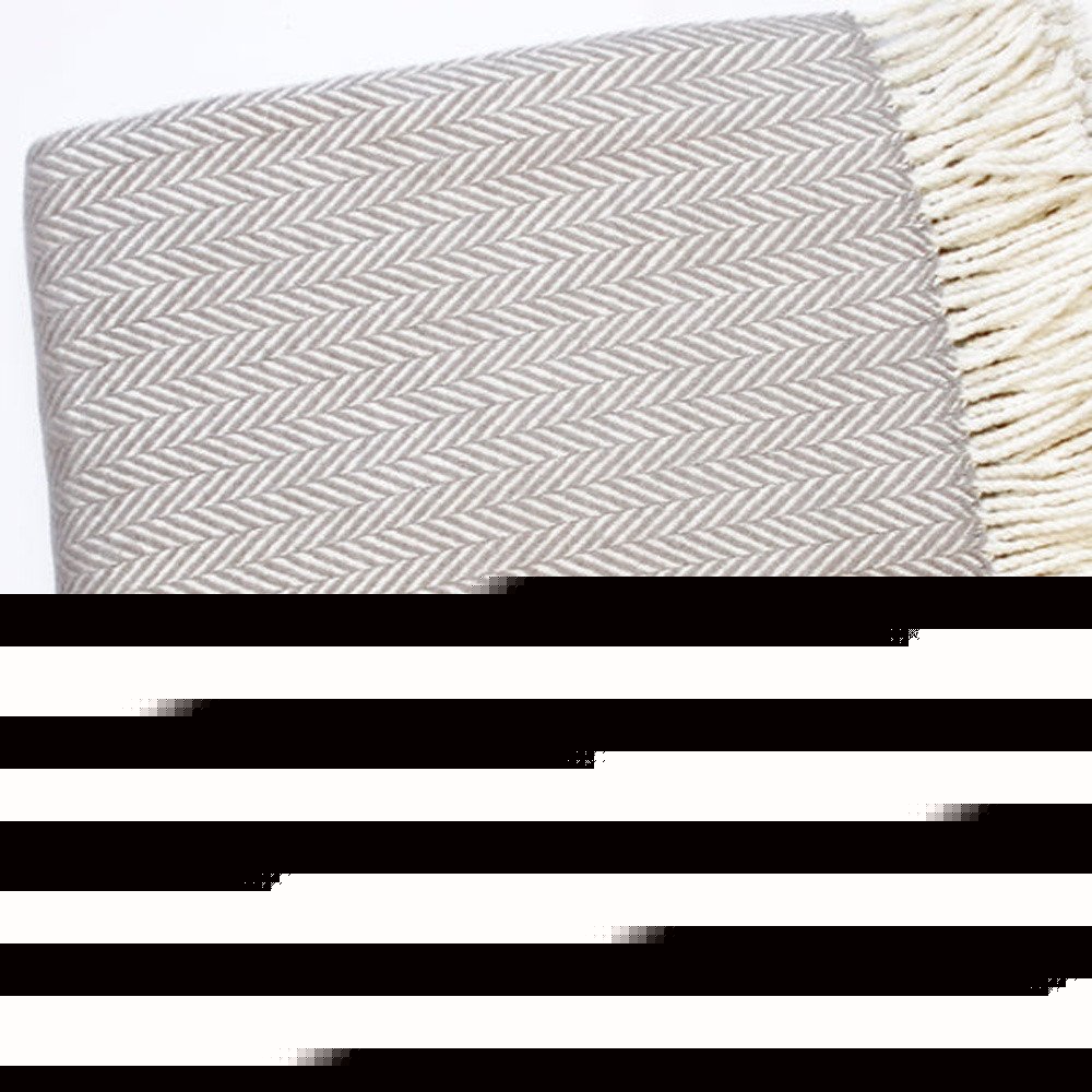 70" X 55" Gray And White Herringbone Cotton Blend Woven Throw Blanket with Tassels