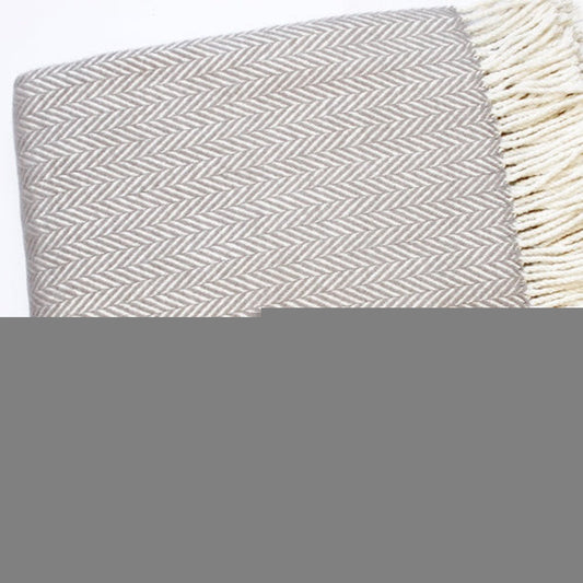 70" X 55" Gray And White Herringbone Cotton Blend Woven Throw Blanket with Tassels