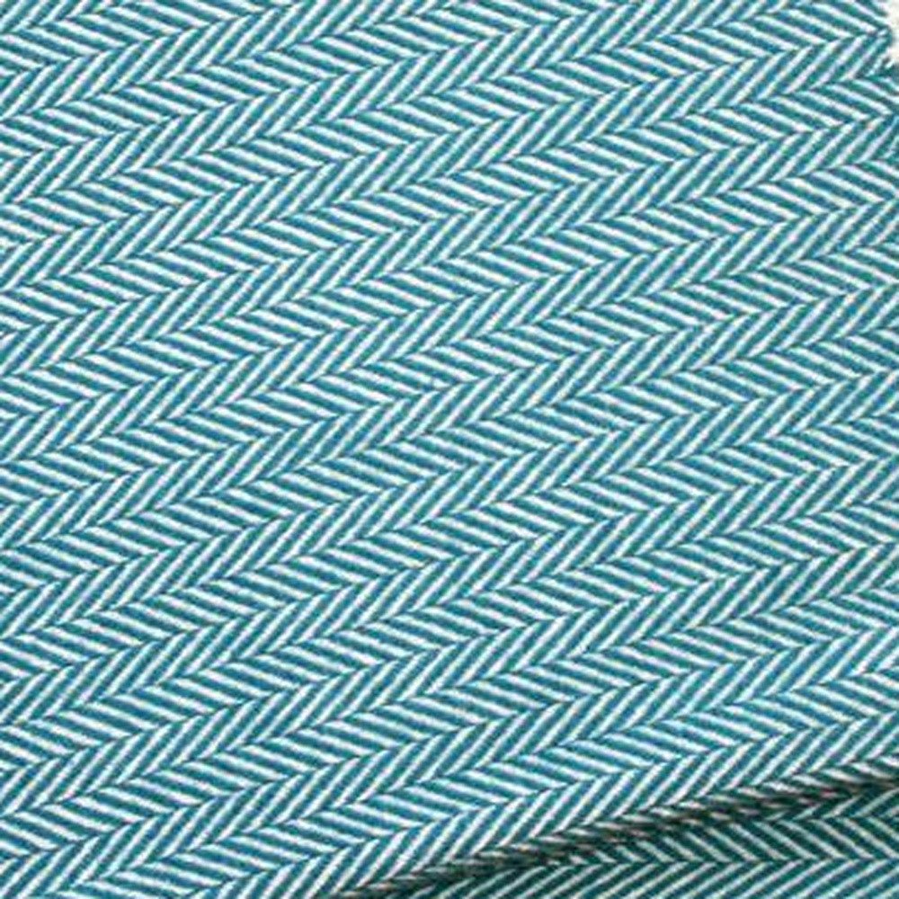 70" X 55" Teal Blue And White Cotton Blend Woven Herringbone Plush Throw Blanket with Tassels