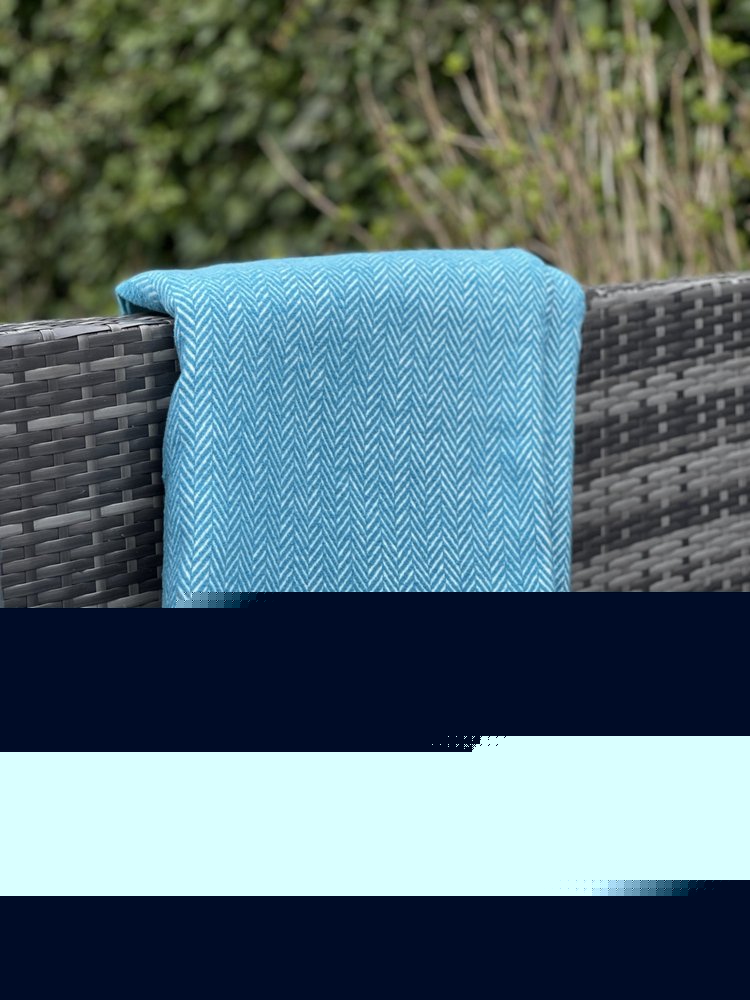 70" X 55" Teal Blue And White Cotton Blend Woven Herringbone Plush Throw Blanket with Tassels