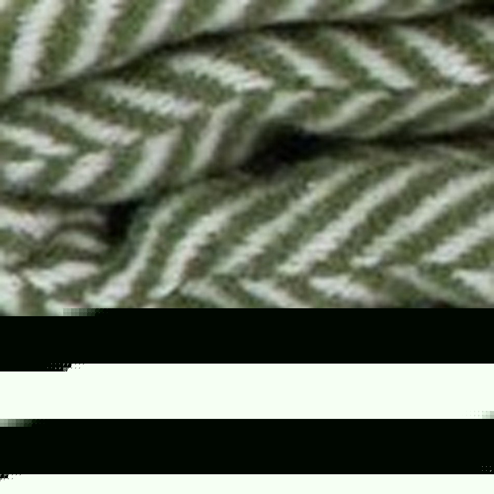 55" X 70" Moss Green And White Cotton Blend Woven Herringbone Plush Throw Blanket with Tassels