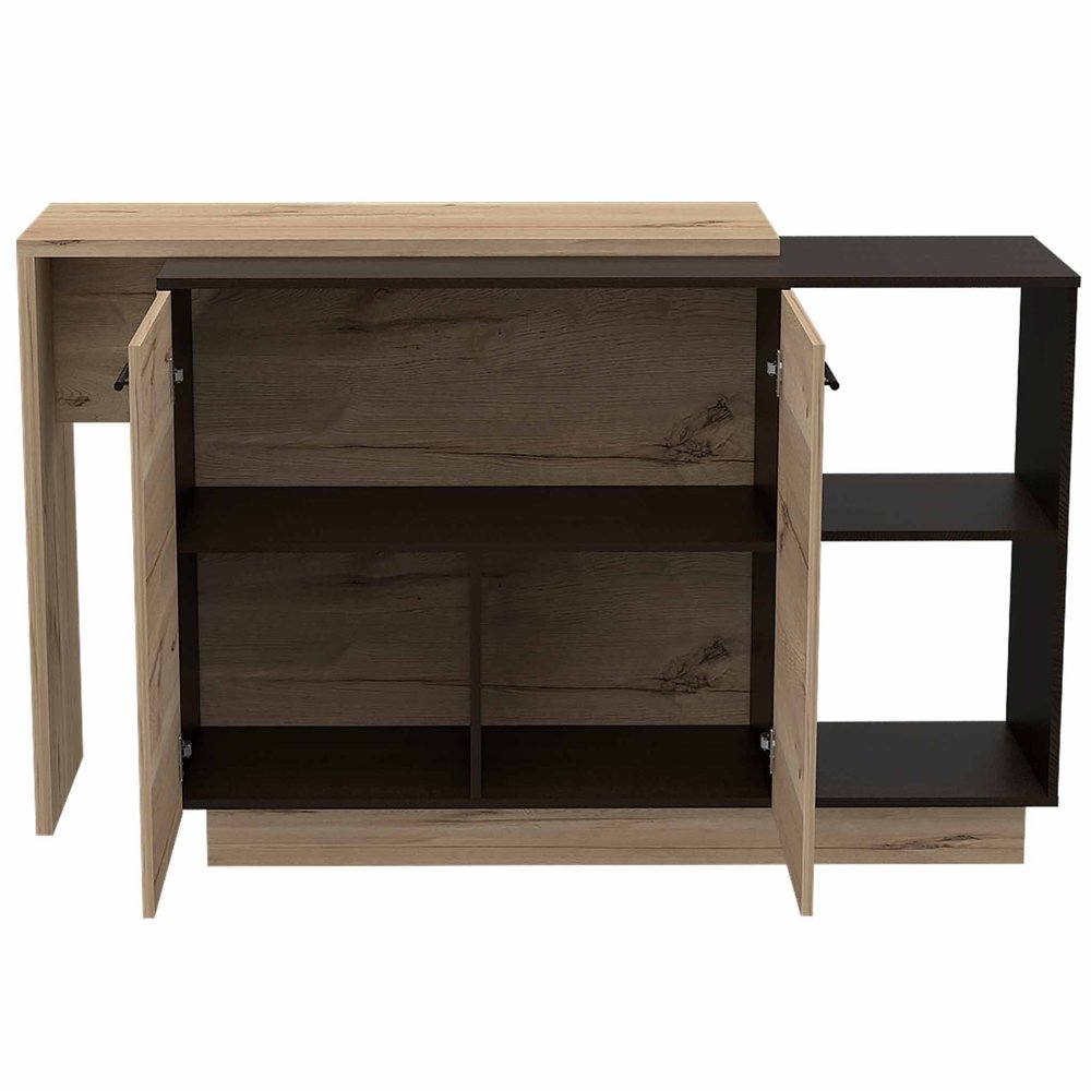 Natural and Natural And Black 59" Kitchen Island With Storage