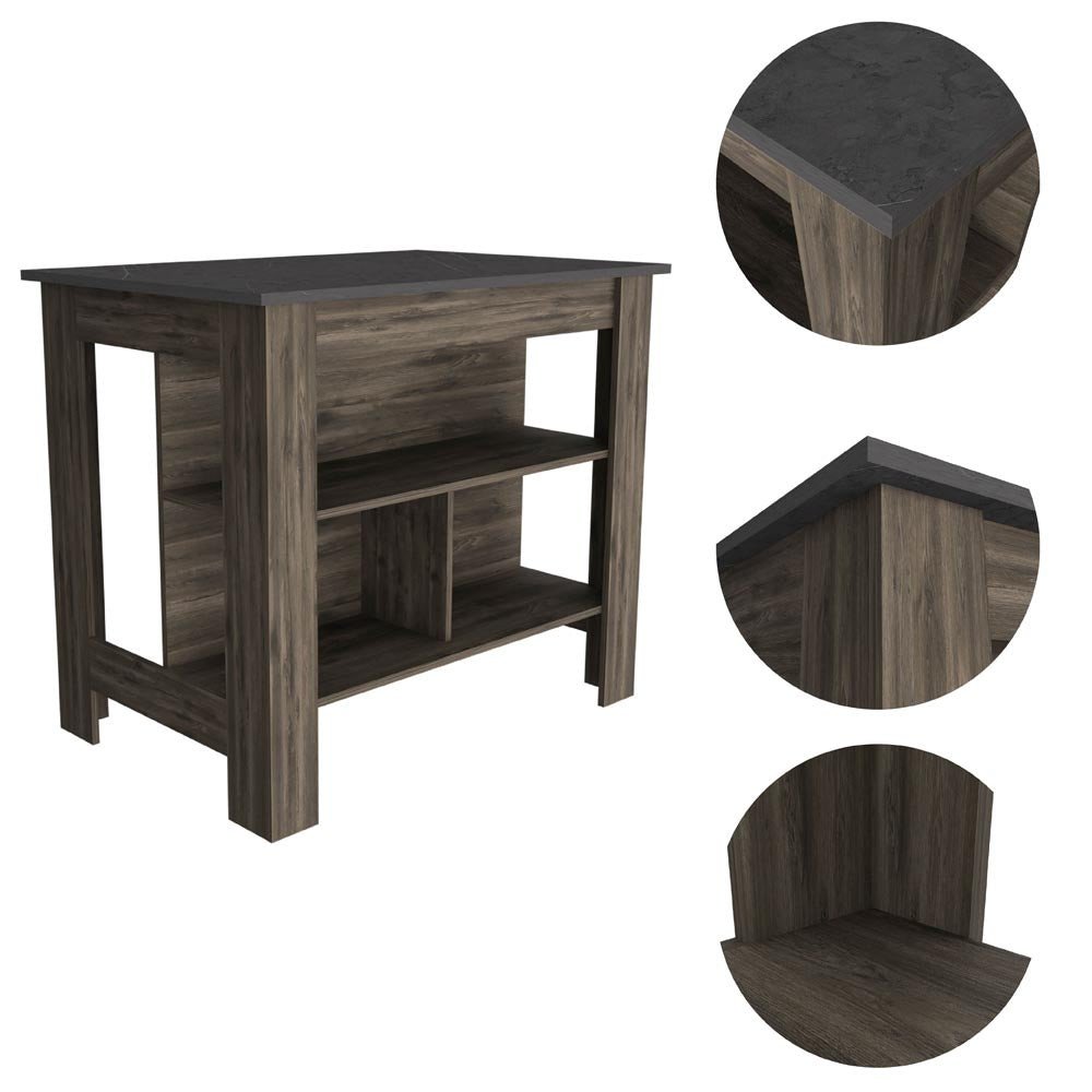 Dark Brown and Brown 41" Kitchen Island With Storage
