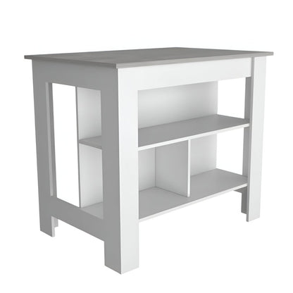 White and Gray 41" Kitchen Island With Storage