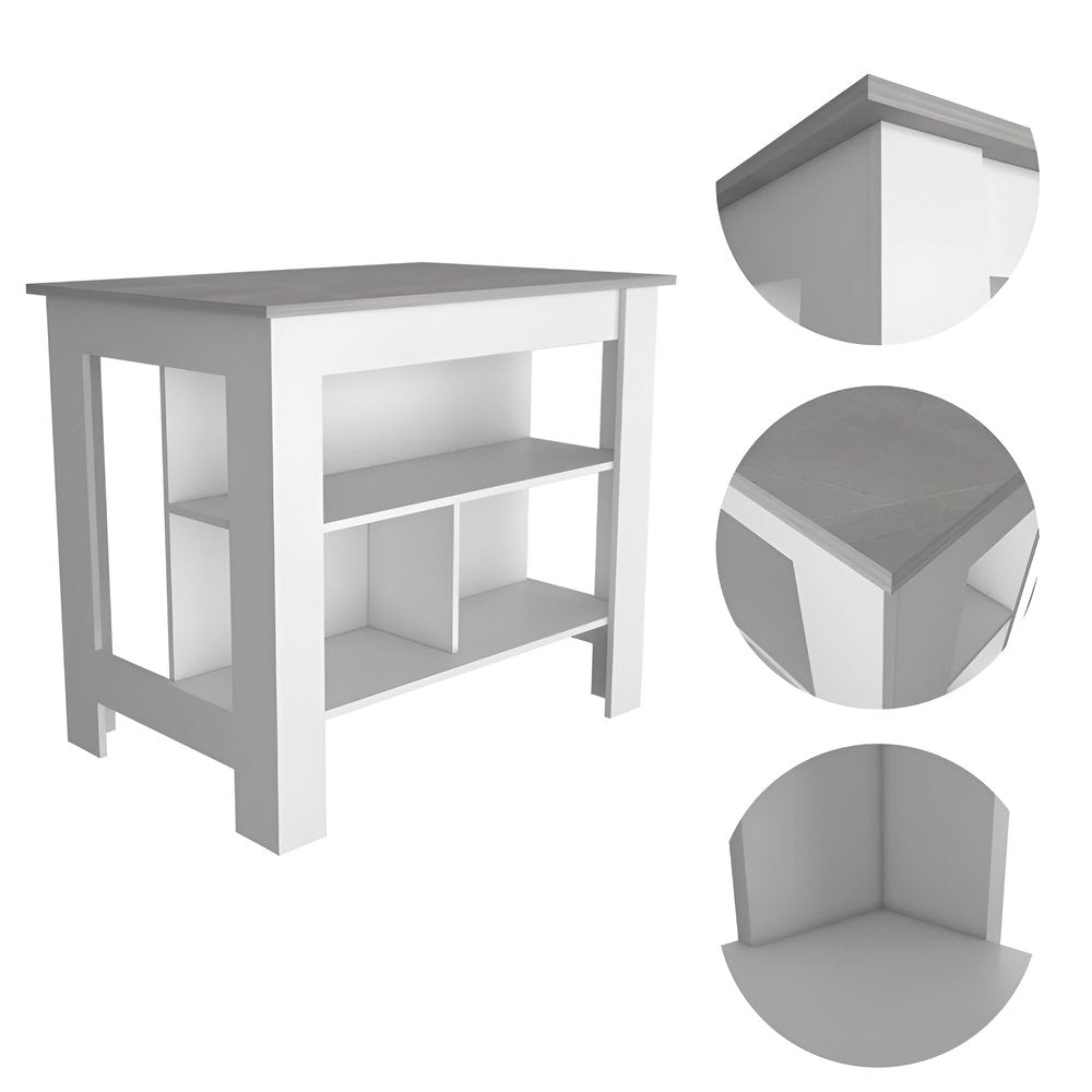 White and Gray 41" Kitchen Island With Storage