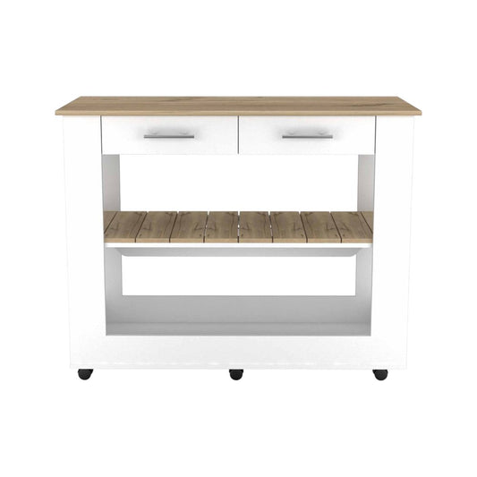 White and Brown 40" Rolling Kitchen Cart With Storage