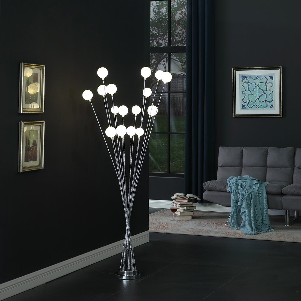 62" Silver 16 LED Novelty Floor Lamp With White