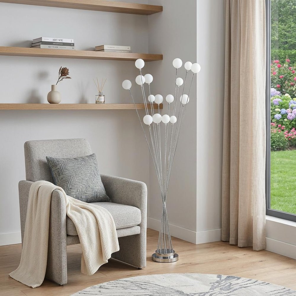 62" Silver 16 LED Novelty Floor Lamp With White