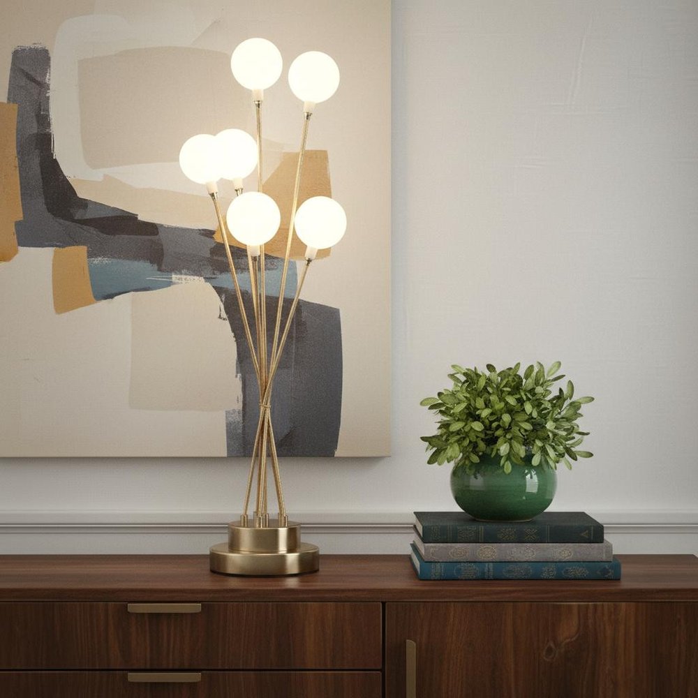 28" Yellow Gold Six Light Globe Desk or Table Lamp