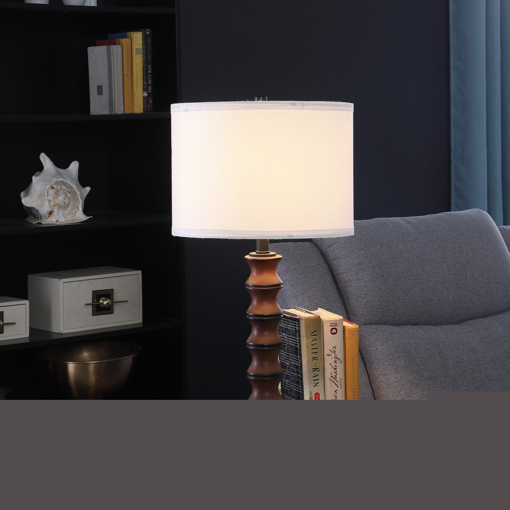 28" Dark Cherry Polyresin Indents Table Lamp With White Shade
