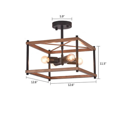 Brown And Black Lantern Four Light Metal Chandelier