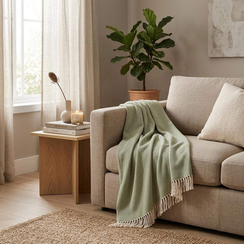 Soft Olive Green Links Pattern Throw Blanket
