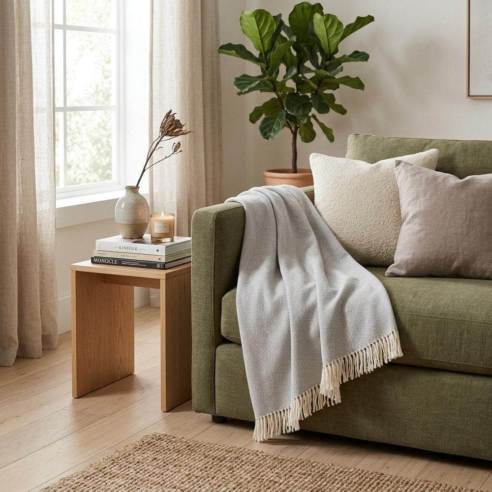 Light Gray Mini Dot Fringed Throw Blanket