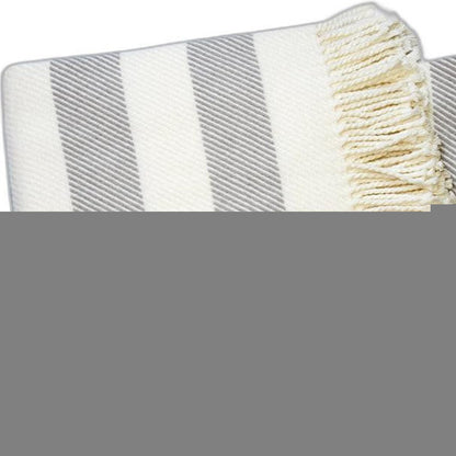 Cream and Gray Slanted Stripe Fringed Throw Blanket