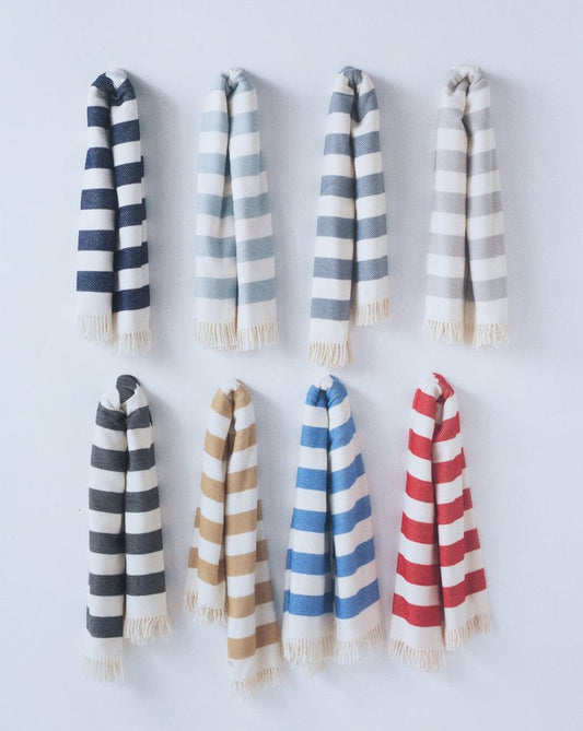 Cream and Slate Slanted Stripe Fringed Throw Blanket