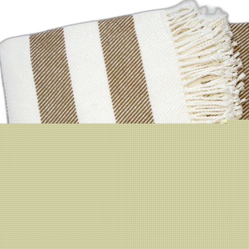 Cream and Stone Slanted Stripe Fringed Throw Blanket