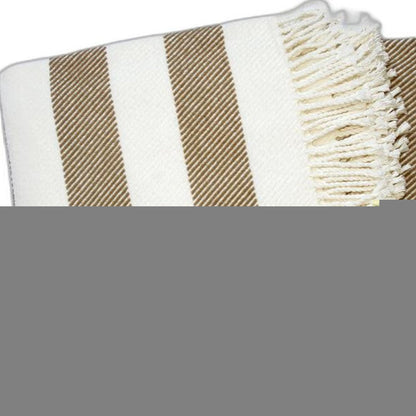 Cream and Stone Slanted Stripe Fringed Throw Blanket