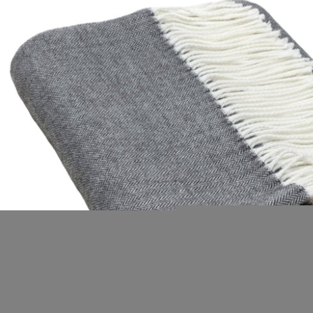 Dark Gray Soft Acrylic Herringbone Throw Blanket