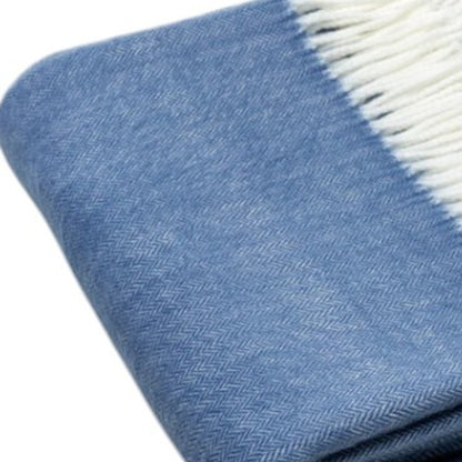 50" X 60" Denim Blue Woven Herringbone Plush Throw Blanket