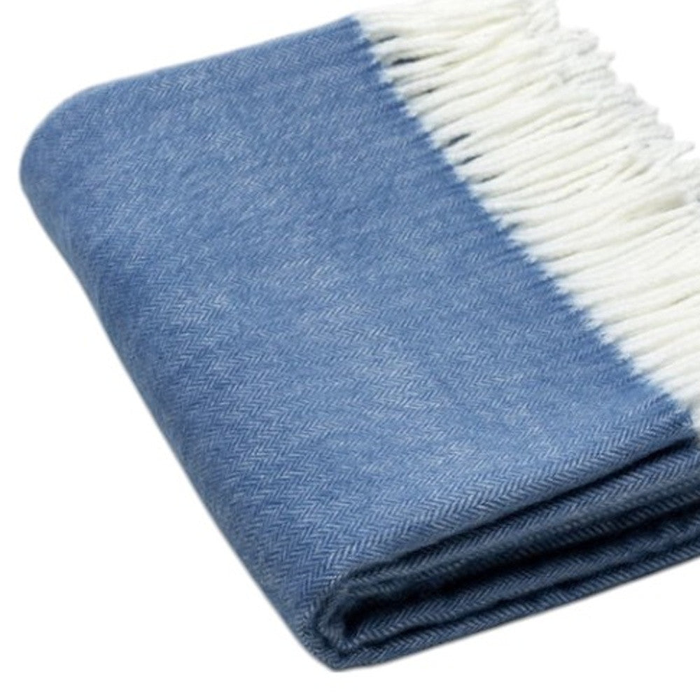 50" X 60" Denim Blue Woven Herringbone Plush Throw Blanket