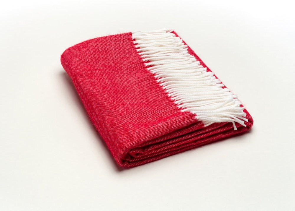 50" X 60" Red And White Woven Herringbone Plush Throw Blanket