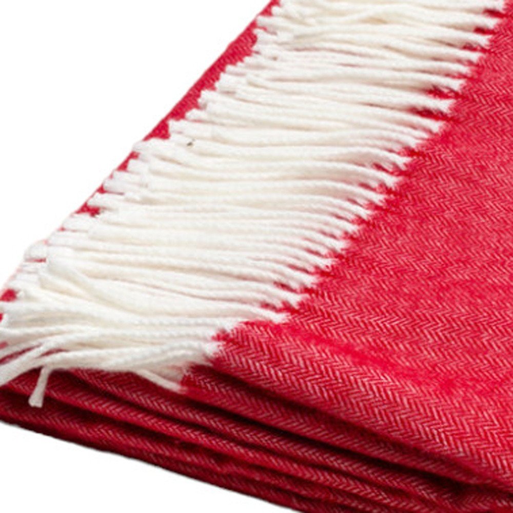 50" X 60" Red And White Woven Herringbone Plush Throw Blanket