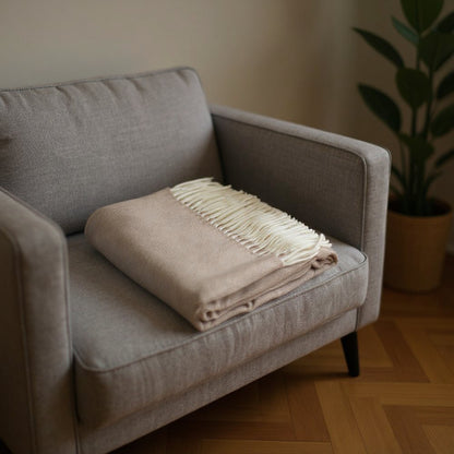 50" X 60" Light Brown Woven Herringbone Plush Throw Blanket with Tassels