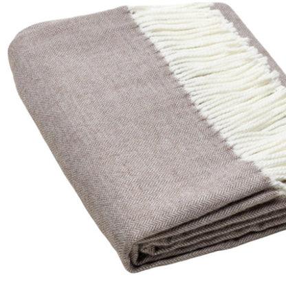 50" X 60" Taupe Woven Herringbone Plush Throw Blanket