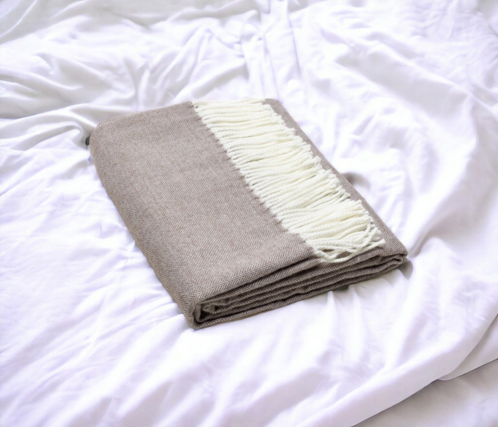 50" X 60" Taupe Woven Herringbone Plush Throw Blanket