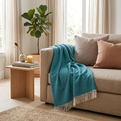 Dark Teal Soft Acrylic Herringbone Throw Blanket