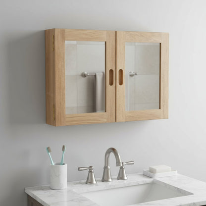 Traditional Solid Teak Double Door Mirrored Medicine Cabinet