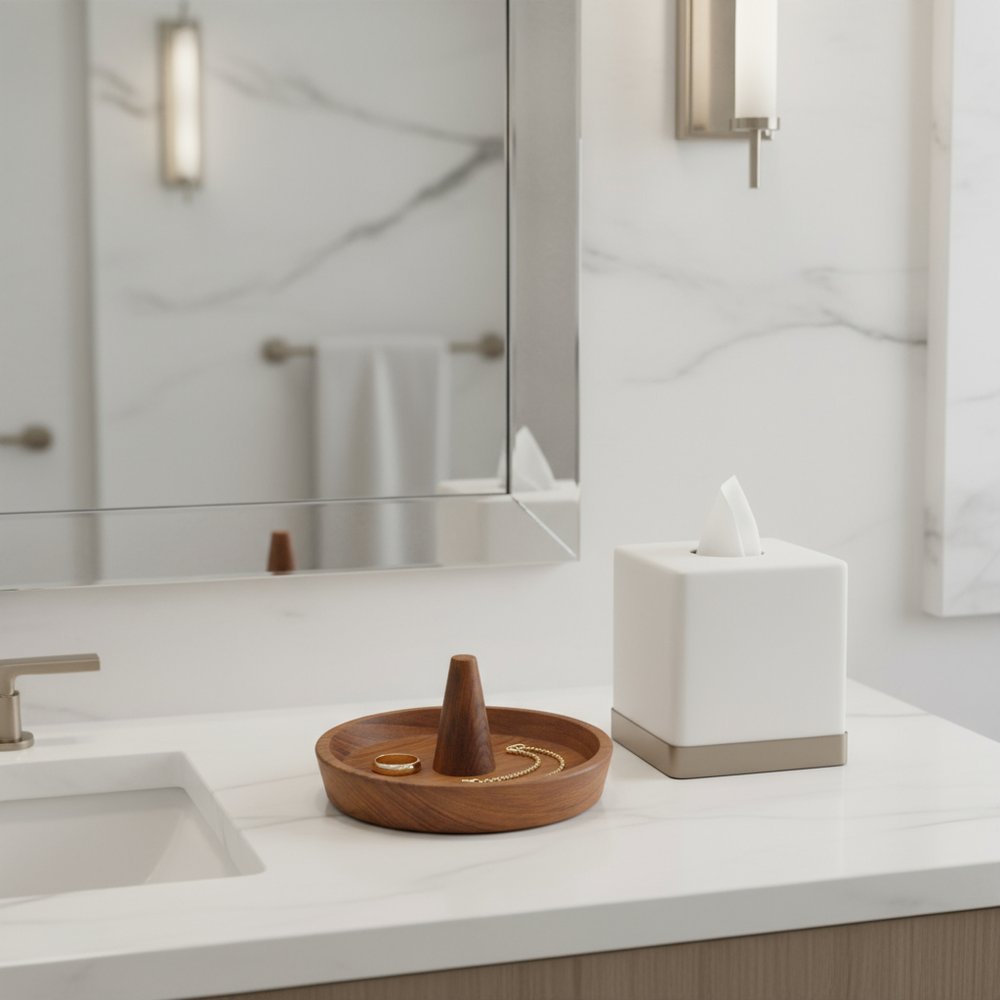 Traditional Solid Teak Ring Cone Jewelry Dish