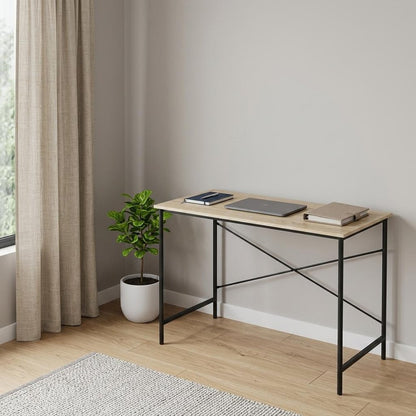 48" Natural and Black Wood and Aluminum Computer Desk