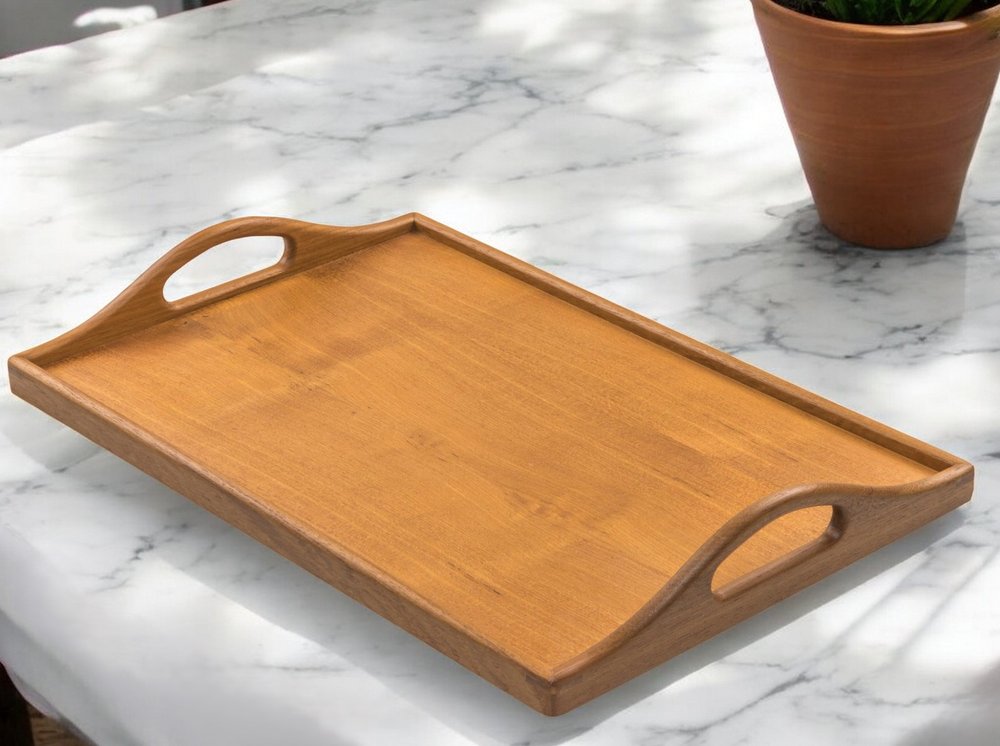 19" Brown Teak Handmade Serving Tray