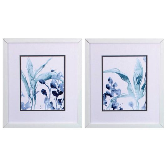 Set of Two Blue Flower Framed Art