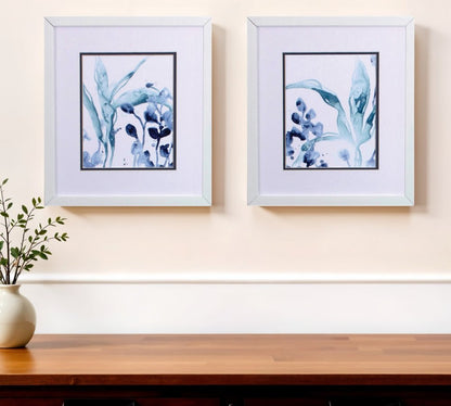 Set of Two Blue Flower Framed Art