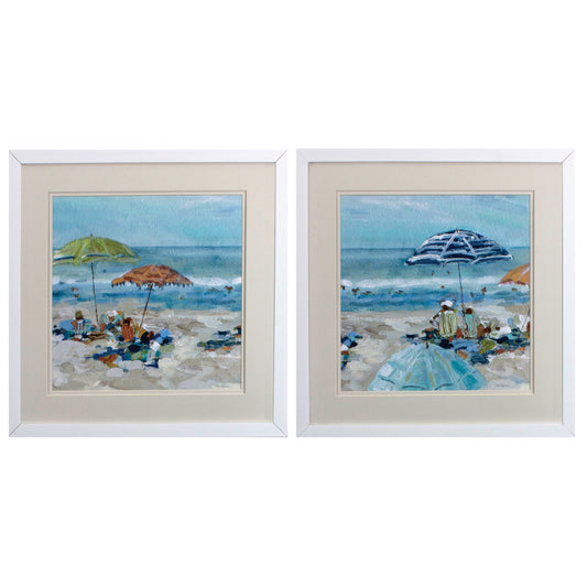 Set of Two Blue Day At The Beach Square Framed Art