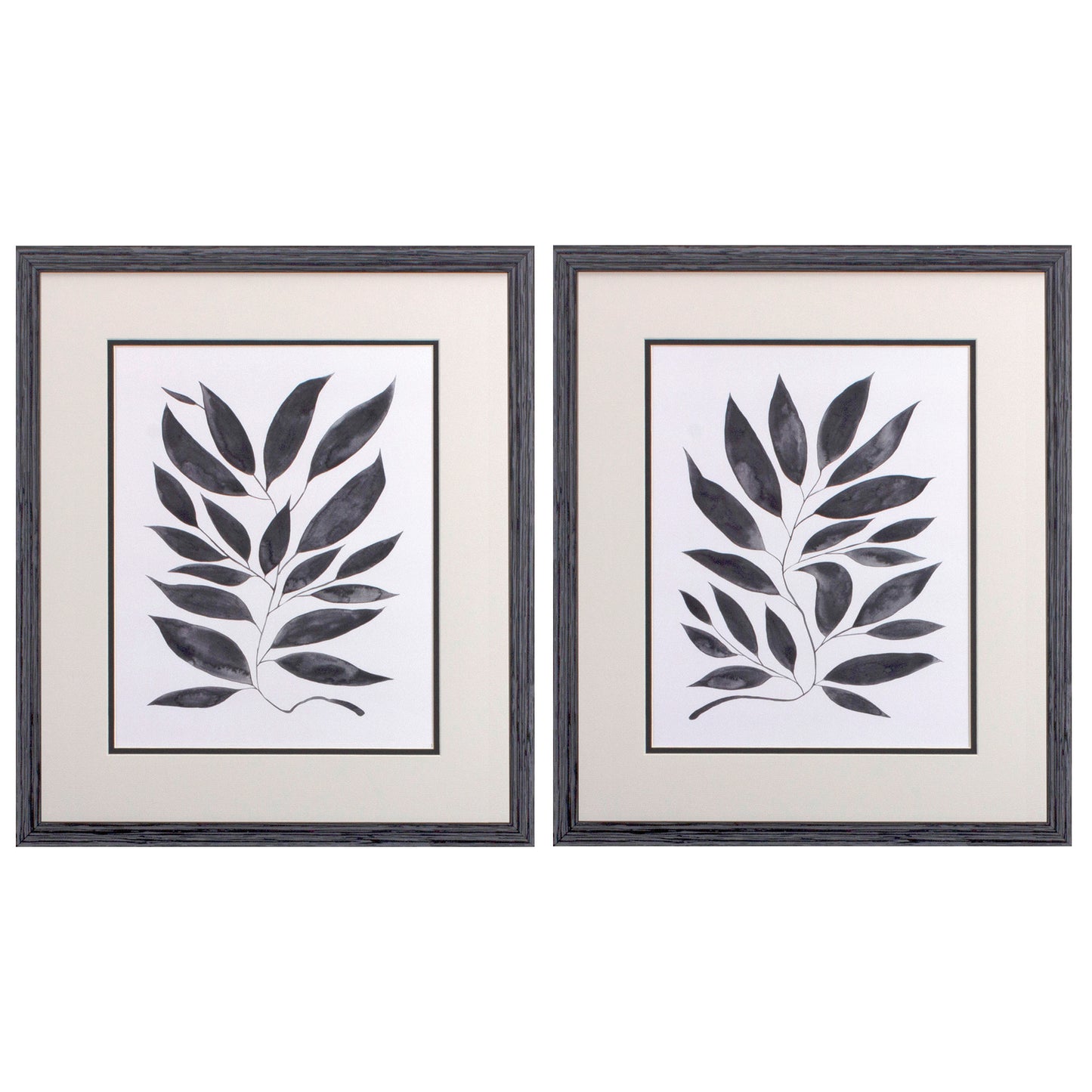 Set of Two Beige And Black Leaves Framed Art